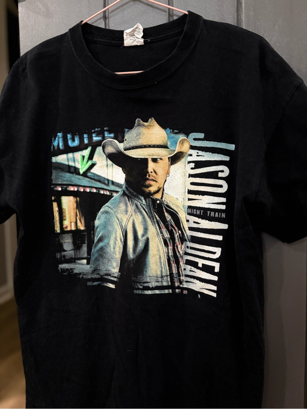 Anvil Black Graphic Cowboy Print Tee with Blue and Cream Accents